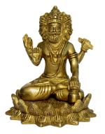 Kalarambh Brass Lord Brahma Idol Murti Statue for Home Office Pooja Puja Room Mandir Table Decor Gift Items Collectible Handicraft Art, Yellow, 3.2 x 3.2 x 4 Inch (L x W x H)