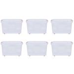 Aristo Multipurpose Plastic Rectangular Storage Container Box with Lid, Lock, Wheel and Handle / Stackble 45000ml Toy Box (Transparent / Pack of 6)