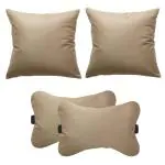 Lushomes Car Pillows for Neck, Back and Seat Rest, Pack of 4, Cream PU Faux Leather, 2 PCs of Bone Car Cushions: 6x10 Inches, 2 Pcs of Car Cushion Size: 12x12 Inches, Car Bed for Back Seat, Car Accessories for Car Nap