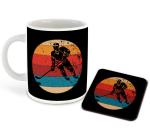 Whats Your Kick Hockey Player in Colorful Circle With Black Backgroung Printed White Ceramic Coffee Mug With Coaster 325 ML