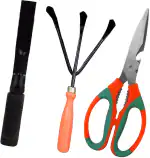 Green India Garden Tool Kit contains ( Cultivator, Multipurposes scissor for garden & kitchen with garden Khurpa 1 Inches Garden Tool Kit (3 Tools)