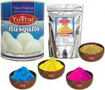 Yuvraj Bikaneri Sweets Rasgulla & bhujiya sev ( 1 kg, 500 gm) with Holi gulal 3 colours gifts for Holi Festival Combo