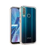 Clickaway Vivo Y19 Silicone Back Cover Gold Electroplating Transparent Chrome Raised Edges Super Soft-Touch Bumper Case (White)