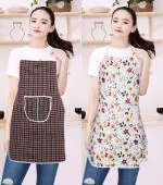 WISHLAND Combo Pack of 2 Pcs(1 Cotton, 1 Non Woven) Free Size Kitchen Apron For Men & Women with Waterproof Backside (Pack of 2, Color : Multicolor)