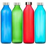SAND DUNE Set of 4, 800 ml Each Multicolor Glass water bottle, with Leak-Proof Airtight Stainless-Steel Lid for Water, Smoothie, Juices - Reusable Travel Glass Drinking Fridge Bottles