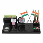 DESKDOCK Acrylic Flag Pen Stand For Office Study Table(2 pen free) Stylish Multipurpose Desk Organizer With Globe Pen Pencil Holder
