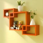 WOODSY Wooden Intersecting Wall Shelves Set of 3 for Small Square, for Living Room, Bedroom, Kitchen, Bathroom, Dining Room, Entryway, Hallway (Orange)