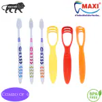MAXI Oral Care Combo of 6-(3 Adults) Mango Hard Toothbrush & (3 TC) 1 Number Tongue Cleaner