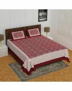 Home@Shop - 144 TC Maroon and White Floral Cotton Double Bedsheet with Pillow Cover (235 x 210 cm)