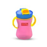 HAZEL Plastic Sipper Water Bottle With Smart Lock for Kids | Food Grade Plastic Bottle With Straw | Smart Bottle | Children Drink Bottle for kids, 350 ML, Pink
