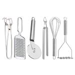 DreamBasket Grater & Pakkad & Pizza Cutter & Egg Whisk & Roti Chimta & Potato Masher for Kitchen
