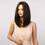 AHS Premium Hair Full Head Wig 14 Inch Natural Brown For Women Straight Bob Short Length Synthetic.