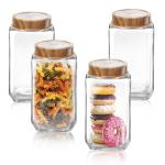 Treo By Milton Woody Cube Storage Glass Jar Set of 4, 1250 ml Each, Transparent | Storage Jar | Kitchen Organizer | Modular | Multipurpose Jar