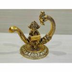 GiftNagri Gold Plated Metal Handicraft New Moon Style Peacock and Ganesha Idol Working On Laptop Hindu God Idols Murti for Return Gift for Students Study Table for Office Table