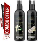 Desi Crew 100 Percent Pure Jasmine Flower and Garlic Oil with Comb Applicator Cold Pressed for Skin, Body and Hair Care 100 ml Each