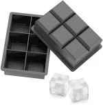 Kienlix Silicone Ice Cube Trays Large Size Flexible 6 Cavity Ice Cube Square Molds for Whiskey and Cocktails, Keep Drinks Chilled (2 Pcs, Black)