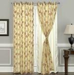 Jvin Fab Red, Golden Cotton Curtains, 7.5 Feet