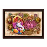 Masstone Shree Ganesha Matt textured Brown Framed UV Digital Reprint Painting 20 inch x 14 Inch