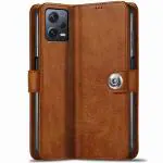 Fastship Mi REDMI Note 12Pro Plus 5G Flip Cover | Full Body Protection | Inside Pockets & Stand | Wallet Button Magnetic Closure Book Cover Leather Flip Case for REDMI Note 12 Pro+ 5G - Brown