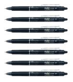 Pilot Frixion Clicker Erasable Roller Ball Pen | Tip Size - 0.7 MM | Retractable Pen With Dimpled Grip and In-built Eraser | Ink Colour - Black | Pack of 7