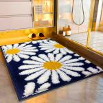 Roseate Flower Super Soft (50x80 cm) Microfiber 2000 GSM Bath Mat Super Absorbent Anti-Skid Door Mats for Home/Bathroom/Bedroom/Kitchen/Floor Mat (Dark Blue) Pack of 1