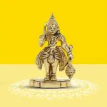 10Club Lord Hanuman Idol - 1 Pc - 100% Pure Brass | Standing Hanuman Unique Design with Square Base for Desk, Car, and Home Décor | Yellow Antique Finish