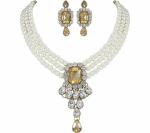 Gyaan Jewels Handmade Gold Plated Alloy Earring and Necklace Set Gold, White (Women, Girls) Free Size