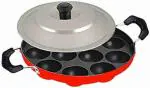 Niyara Enterprise Red And Black Aluminum Non Stick Appachatty | Chatti Paddu | Appam Maker | Paniyarakkal With Lid 1 L