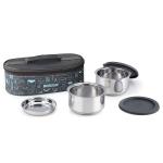 BOROSIL Lunch Box, Stainless Steel Lunch Box for Office, Set of 2, 180 ml Each, Silver