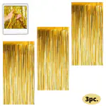 House of Banter 3 ft X 6 ft Metallic Gold Foil Curtain for Birthday Decorations / Anniversary (3 pc Gold Metallic Foil Fringe Curtain)