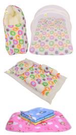 Kwitchy Combo of Baby Bedding | Bed with Net | Carry Bag | 4 Waterproof Sheets 4 Pcs Bedding Set (0-6 Months)