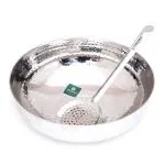 coconut Hammered Design Silver Stainless Steel Kadhai without Handle and Lid