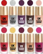 SM FASHION Quick Dry One Stroke Color Nail Paint Combo Orange Red,Silver,Purple,Dark Wine,Peach,Baby Pink,Golden,Wine,Metallic Gold,Magenta (Pack of 10)