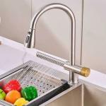 THOISEWELT Kitchen Sink Faucet Bar Sink Faucet Waterfall Shower with PullDown Tap 3 Multifunction Mode Sprayer Silver Color
