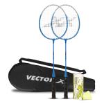 Vector X VXB 140 Badminton Racquet Set Aluminium Head and Steel Shaft with Full Cover and 3 Pcs Shuttles (Blue)