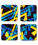 Whats Your Kick Pattern Design Yellow Blue And Black Line Unique Beautiful Pattern Design With Black Background Printed Set of 4 Coaster With Metal Stand