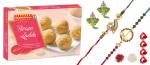 Feastive Celebrations Bikanervala Besan Laddu With 3 Agate Stone And Kids Rakhis, Pair Of Ganesha Soan, Pooja Rakhi, Kesar And Chawal (Set Of 4)