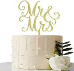 Zyozique Gold Glitter Mr & Mrs Cake Topper - for Bridal Shower/Wedding Shower/Engagement/Bachelorette Party Decorations