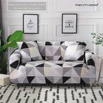 PENTHOOM Elastic Sofa Cover, Stretchable Sofa Cover (Black Grey Triangle) - Triple Seater