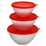 Gluman Round Red Plastic Bowl Set of 3 (1900+ 1250+ 980ml)