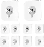 DEALBOOTH Plastic Self Adhesive Heavy Duty Magic Stickers Wall Hangers with Stainless Hooks for Hanging Stronger Waterproof 10KG Max (Transparent)