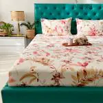 Urban Space Serene 200 TC 100% Cotton Bedsheet for Single Bed with 1 Pillow Cover (Size 58 x 90 inches, Floral Feast Peach)