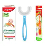 Colgate Enamel Protection Toothpaste for Kids (0-2 years), U-Shaped 360 Oral Teeth Cleaning For 3-12 Years+ Colgate Kids (0-2 years) Extra Soft Toothbrush