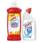 Harpic White & Shine Disinfectant Toilet Cleaner Bleach, 500ml & Harpic Disinfectant Bathroom Cleaner Liquid Lemon 1L