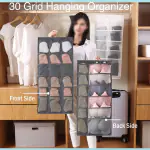 Homeleven Dual Sided Wall Shelf Hanging Wardrobe Storage Bags Closet Hanging Organizer Mesh 30 Pockets & Rotating Metal Hanger, Space Saver Bag for Bra Underwear Socks - Multicolor