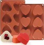 BAKEMO 6 Cavity Heart Silicone Mold, Actvty Heart Shaped Molds for Making Handmade Soap, Bath Bombs, Candles, Cake, Chocolate Bomb and Jelly (Multicolor)