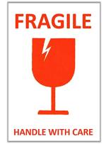 Blackdreams Red, White Fragile Handle With Care Stickers Width Big Glass Logo - 4 X 6 Inch (Pack Of 500)