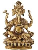 Feel Touch Mart Brass Ganesh Statue, 17 cm Ganesha Idol, Hindu Deity of God Luck, Vinayaka Ganpati, Lord of Wisdom, Brass Sculpture Figurine