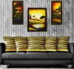 Indianara SET OF 3 PICTURESCUE SCENERYs (346) WITHOUT GLASS Ink 11 inch x 19 inch Painting (With Frame, Pack of 3)