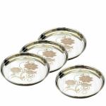 LEROYAL Designer Silver Stainless Steel Heavy Guage Dinner Plate (Pack of 4)